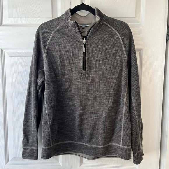 Tommy Bahama Sweater Mens Medium Gray 1/4 Quarter Zip Reversible Pullover Golf - Picture 1 of 5
